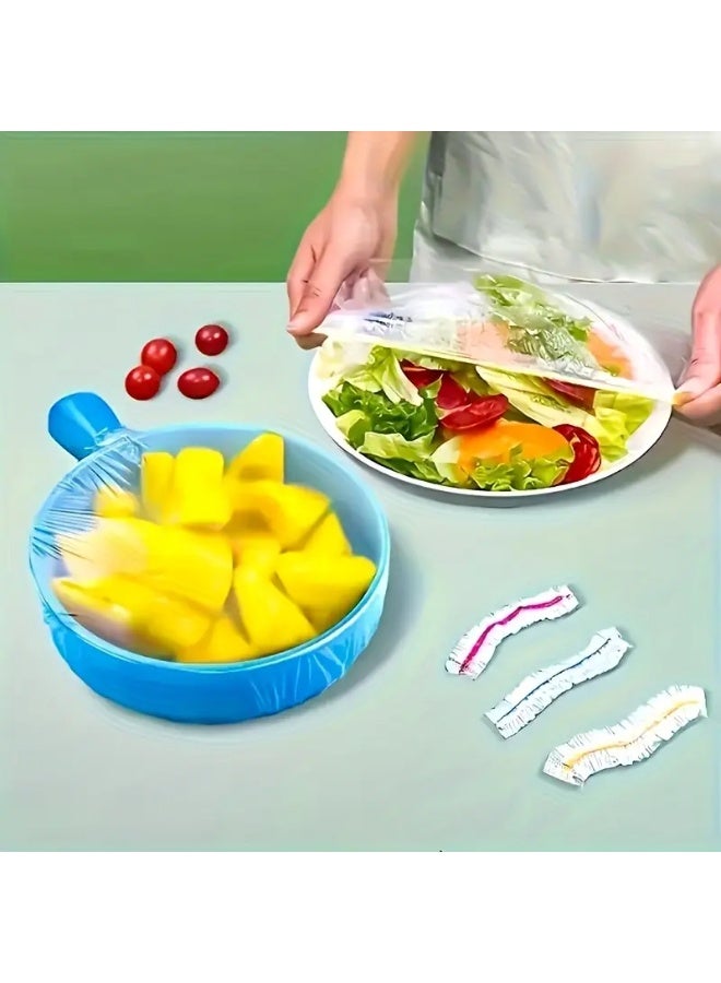 عبوة من 100 كيس لتخزين الطعام، أغطية بلاستيكية مرنة للاستخدام مرة واحدة، أغطية بلاستيكية لتخزين الطعام/حفظ الفاكهة/أغطية الاستحمام - Image 2